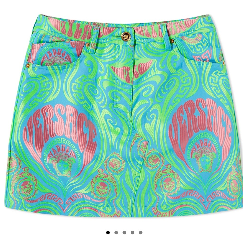 VERSACE PSYCADELLIC PRINT DENIM SKIRT